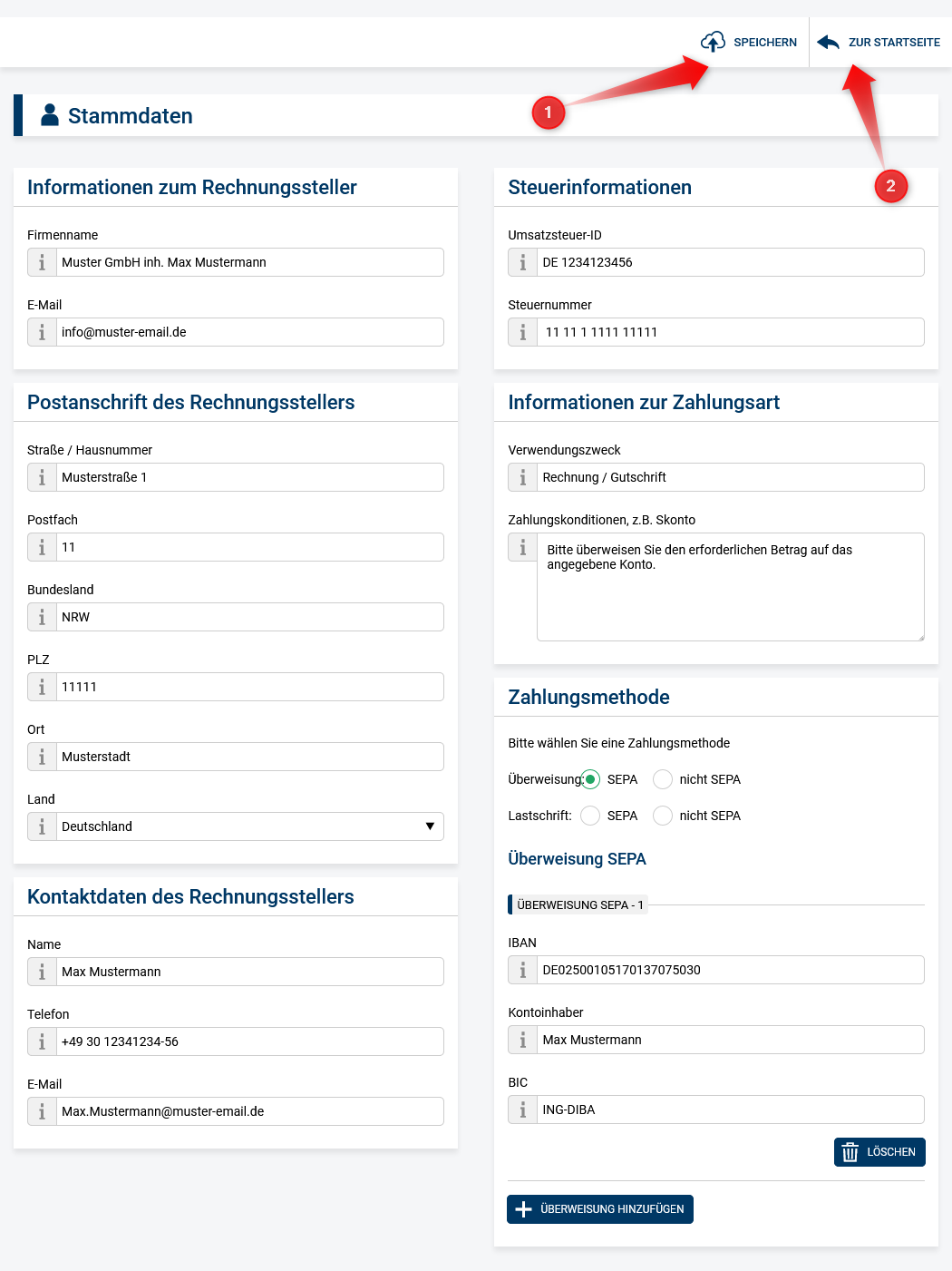 Stammdaten SupportCenter für Unternehmen cosinex Service & Support